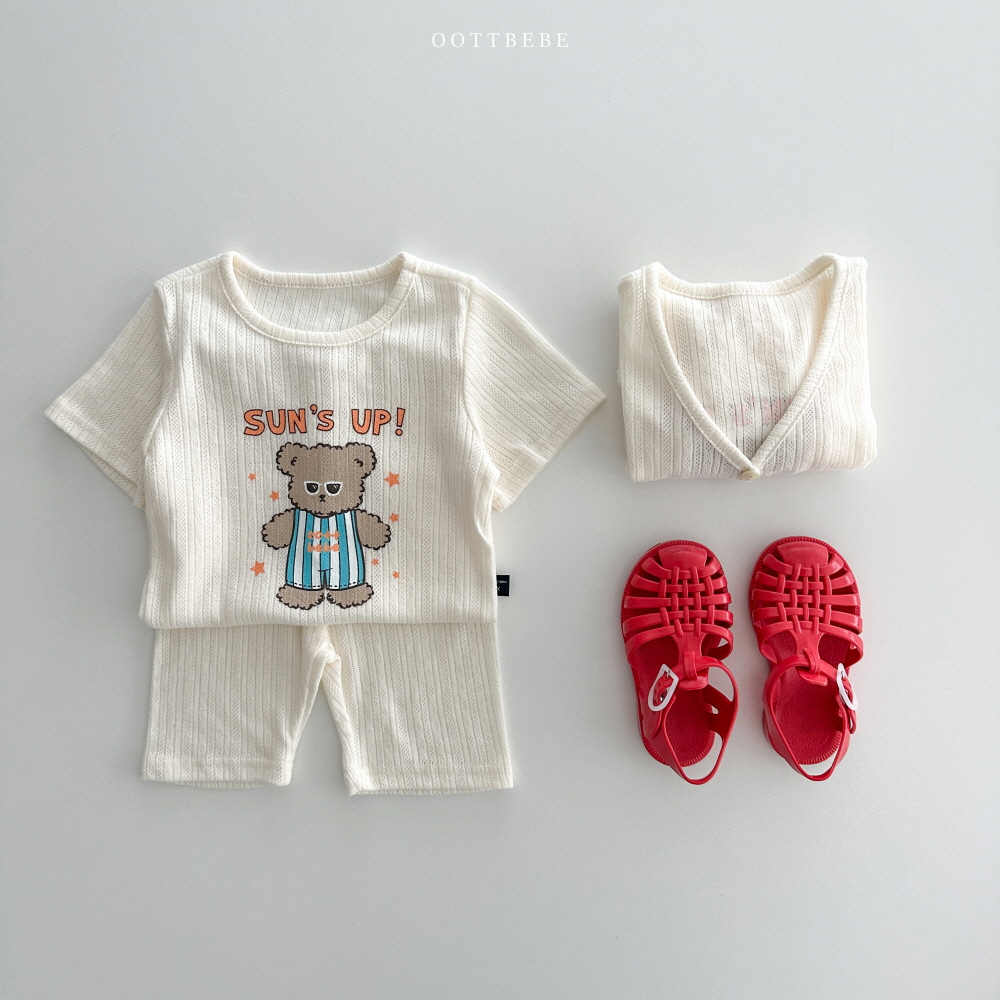 OottBebe Bộ nhà Homewear Jacquard 5 màu gấu gân pastel Hàn Quốc cho bé