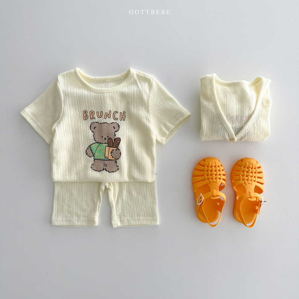OottBebe Bộ nhà Homewear Jacquard 5 màu gấu gân pastel Hàn Quốc cho bé