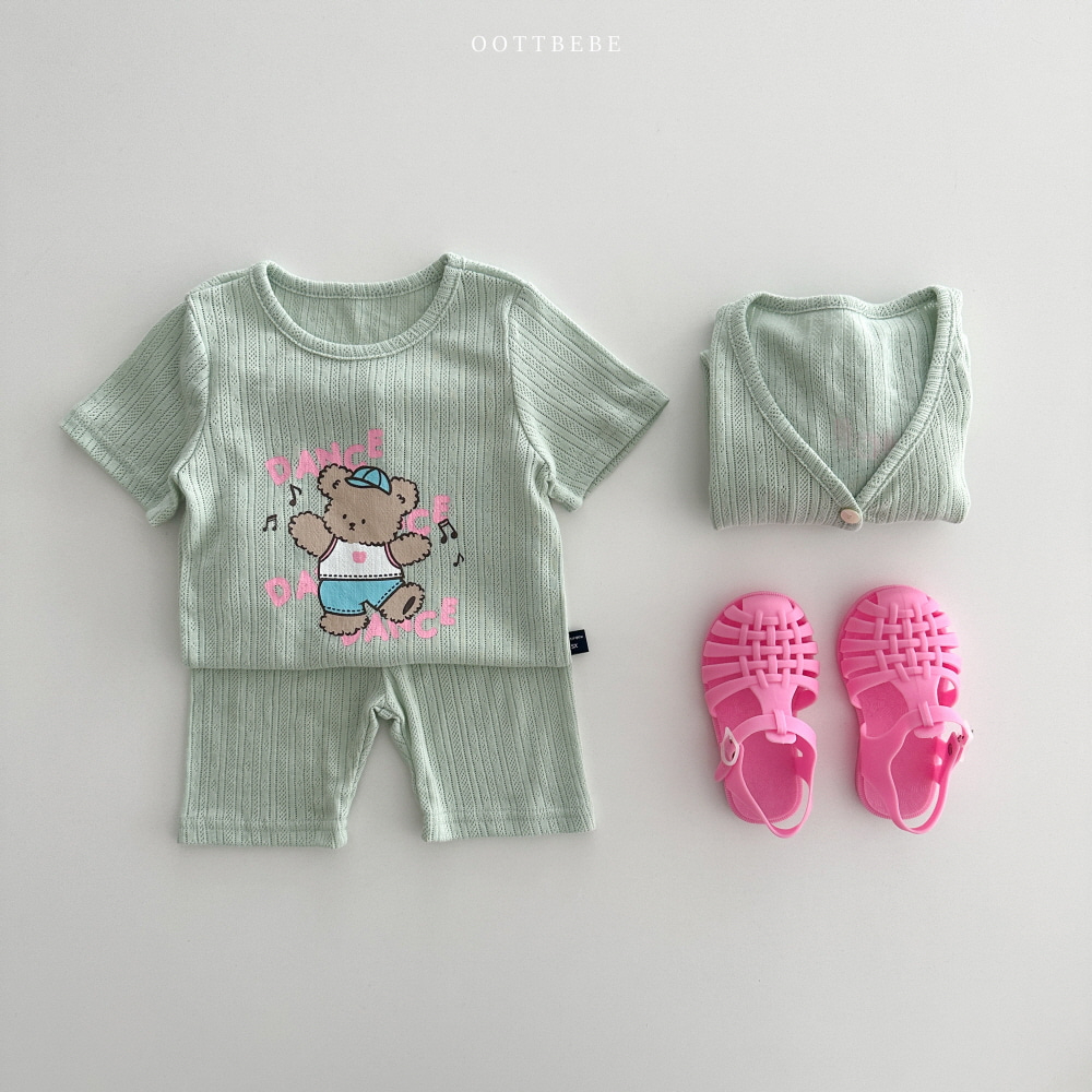 OottBebe Bộ nhà Homewear Jacquard 5 màu gấu gân pastel Hàn Quốc cho bé