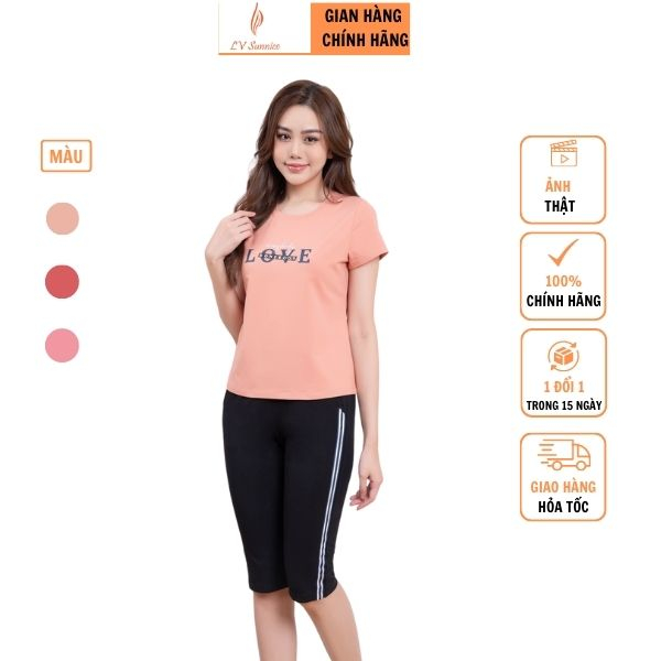 Đồ Bộ Nữ, Đồ Bộ Cotton Lv Sunnice Cao Cấp, Áo Cộc Quần Lửng Che Gối, Kiểu Dáng Vừa Vặn