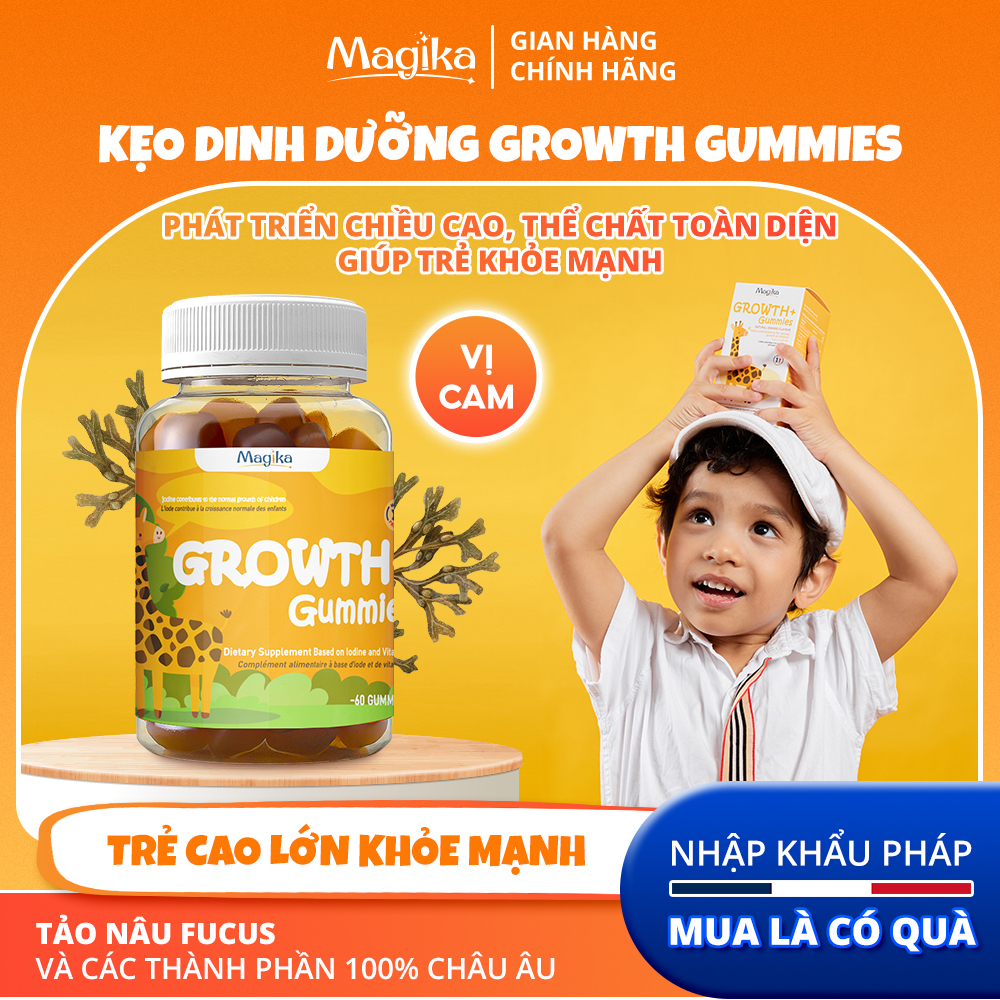 Kẹo dinh dưỡng Growth+ hỗ trợ phát triển chiều cao và thể chất cho trẻ - Magika Gummies nhập khẩu Pháp