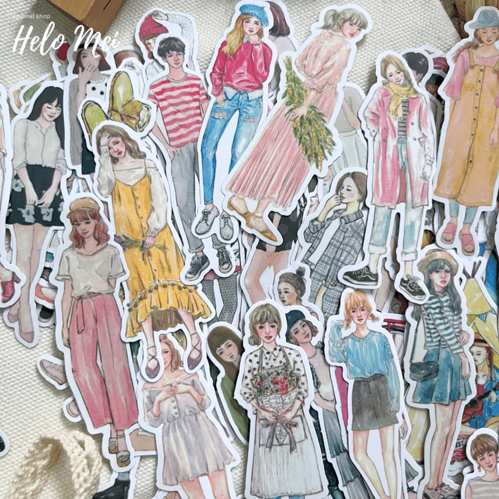 Bộ 108 mẫu sticker cô gái trang trí sổ, journal