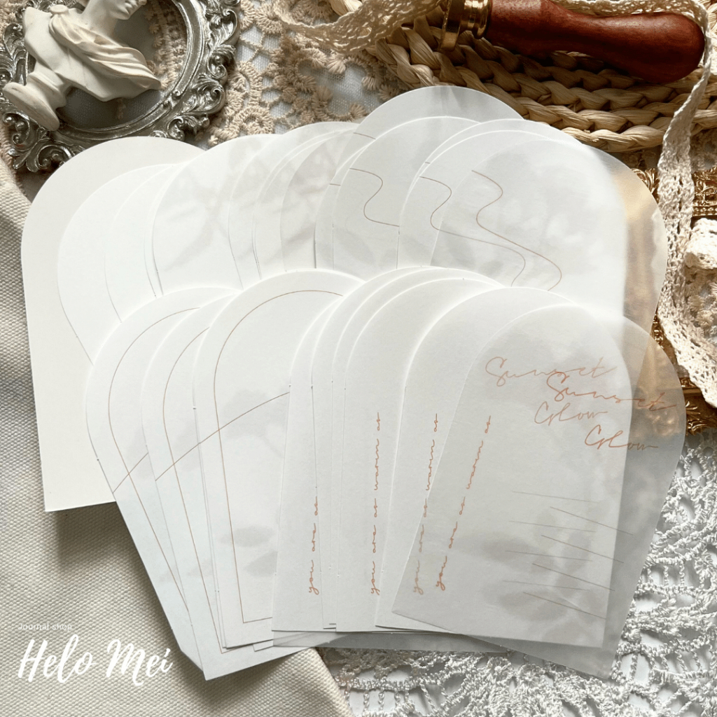 Bộ Mẫu khung ghi chú giấy note in chìm hoa lá hình vòm trang trí sổ lưu niệm , journal