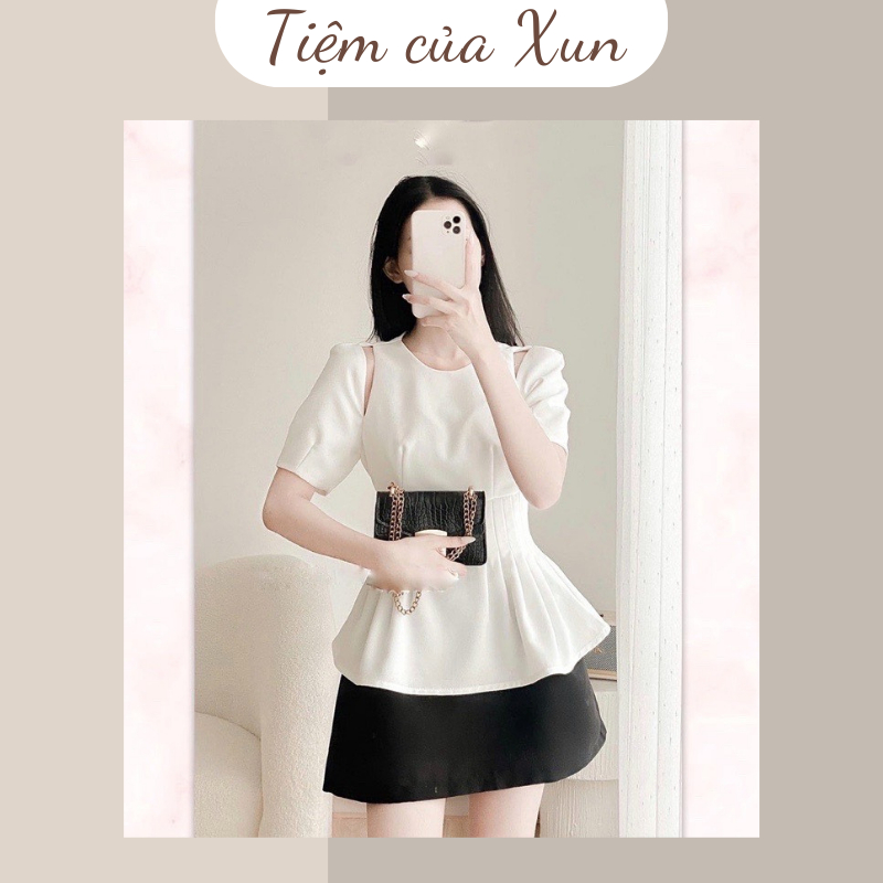 Áo Sơ Mi Tuyết Mưa Dáng Peplum Xếp Li Eo