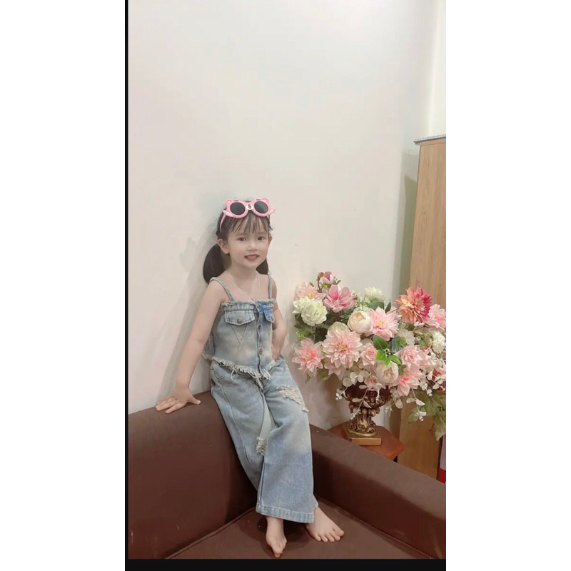 Sét jean 2 dây kèm quần suông cho bé gái siêu mềm siêu cute