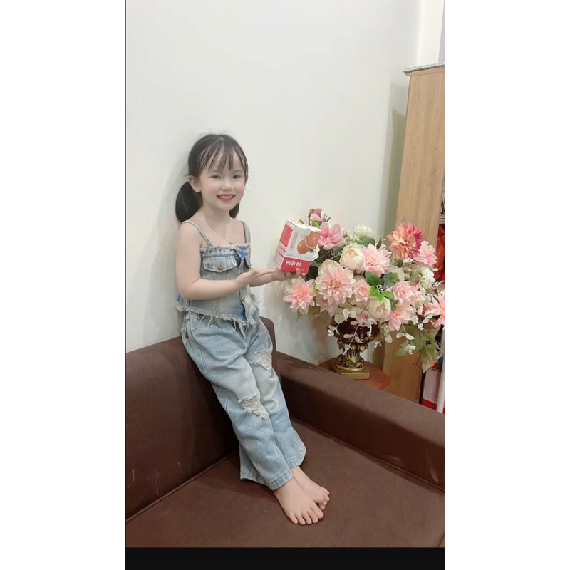 Sét jean 2 dây kèm quần suông cho bé gái siêu mềm siêu cute