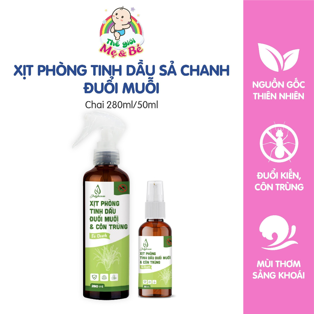 Xịt phòng tinh dầu sả chanh đuổi muỗi cho mẹ và bé JULYHOUSE (Chai 50ml/280ml)