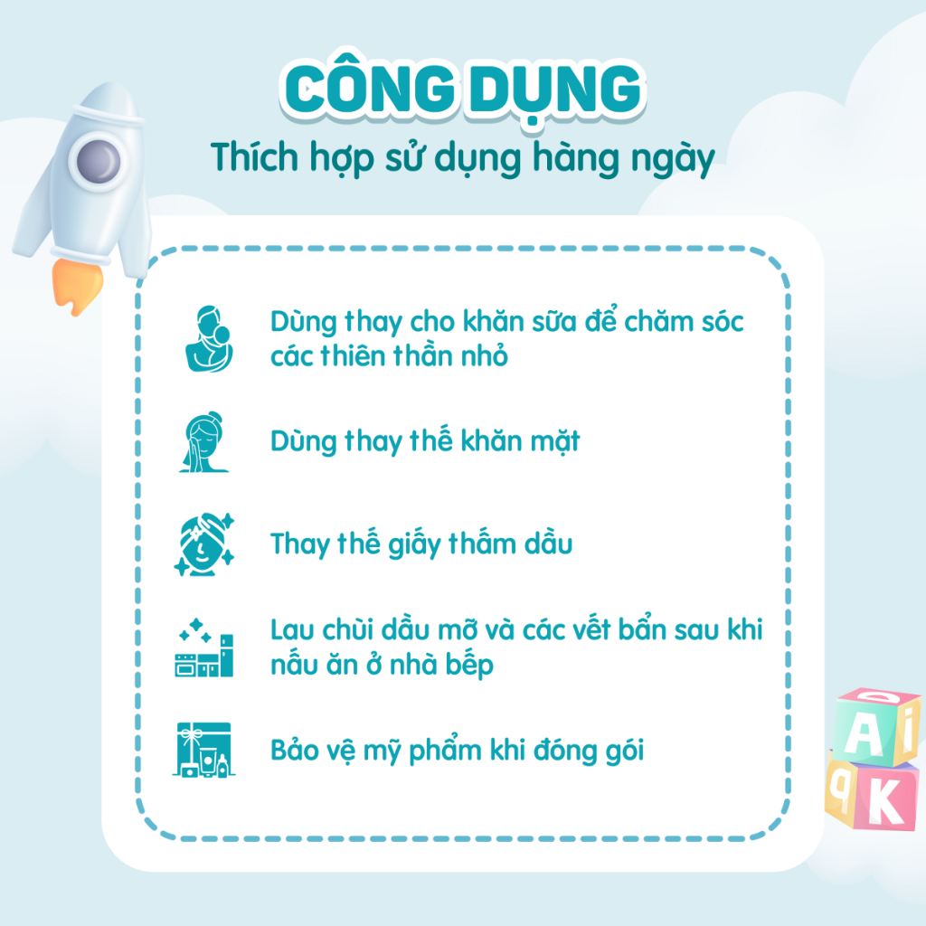 Combo 03 túi khăn khô đa năng cao cấp cho bé Ecobi túi 270 tờ 345g siêu tiết kiệm