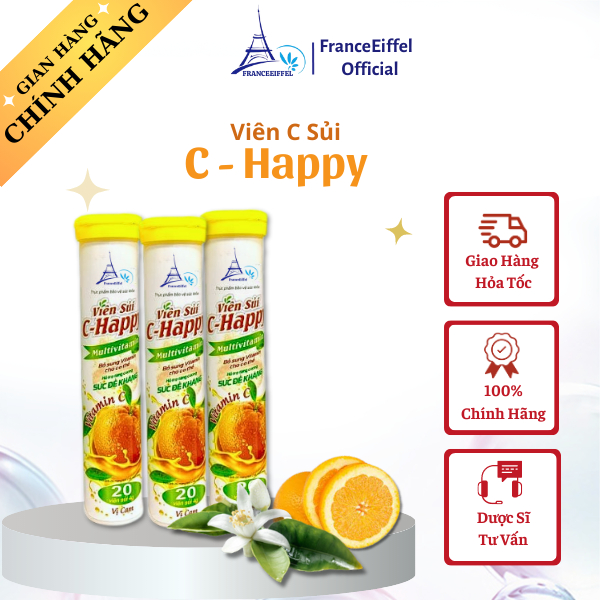 Viên C Sủi Multi Bổ Sung Vitamin C Cho Cơ Thể Vị Cam - FranceEiffel Lọ 20 viên