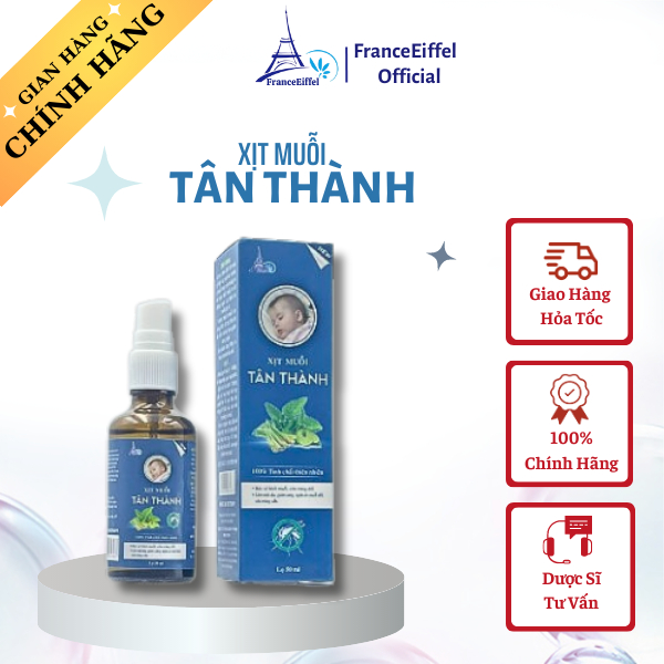 Xịt Chống Muỗi Tân Thành Chiết Xuất Tinh Dầu Chanh Sả Cho Bé - FranceEiffel Lọ 50 ml