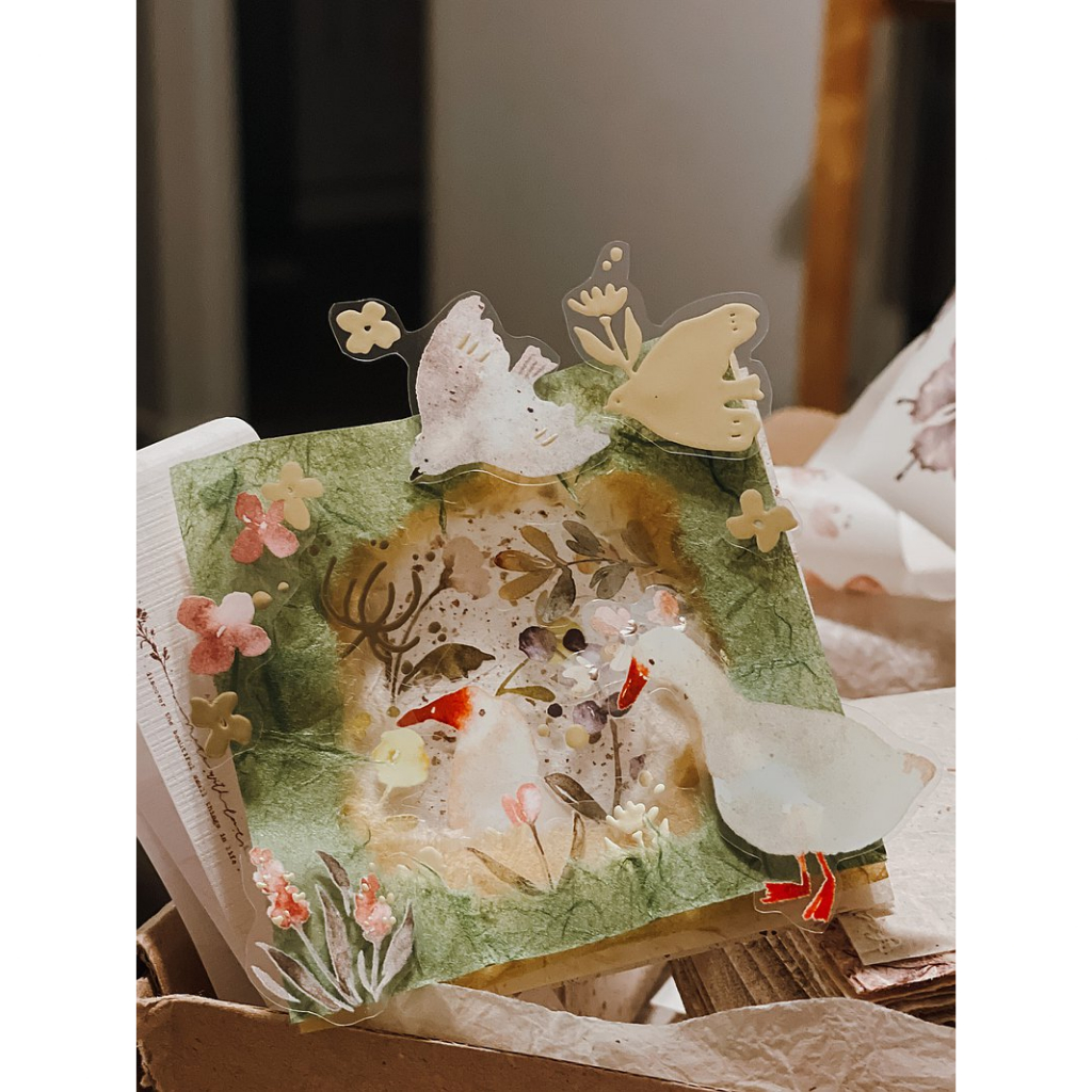 meohime 𓃠 Hãng Meow Illustration - Băng dán PET tape vịt Woodland story có nhũ vàng (chu kì 150cm)