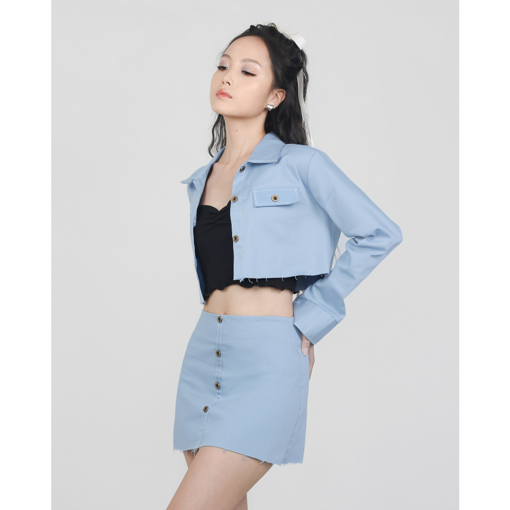 DALLA Áo sơ mi croptop tay dài kaki