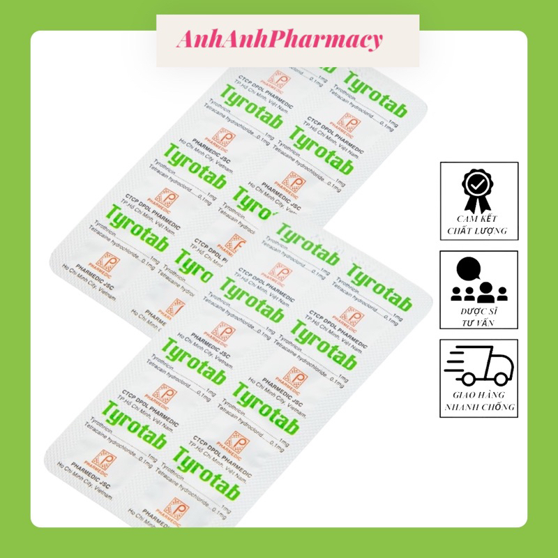 Kẹo ngậm giảm ho, tiêu đàm, thông cổ họng Tyrotab hộp 80 viên