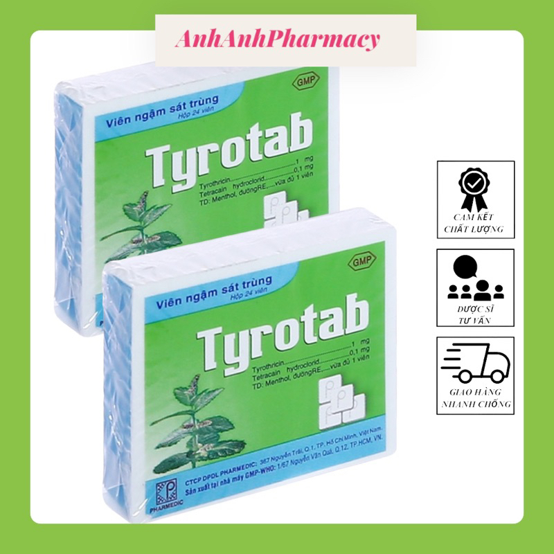 Kẹo ngậm giảm ho, tiêu đàm, thông cổ họng Tyrotab hộp 80 viên