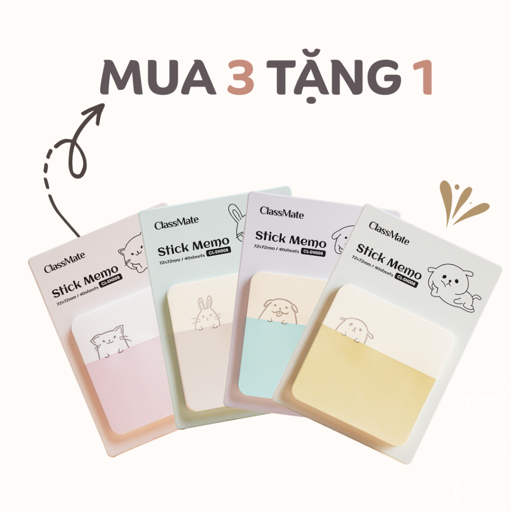 Tập giấy ghi chú  CLASSMATE, giấy note thiết kế hình vuông trơn in hình dễ thương nhỏ gọn  SN008