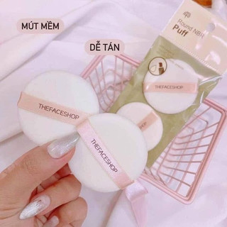 Bông đánh phấn phủ tfs round flocked puff the face shop túi 2 miếng