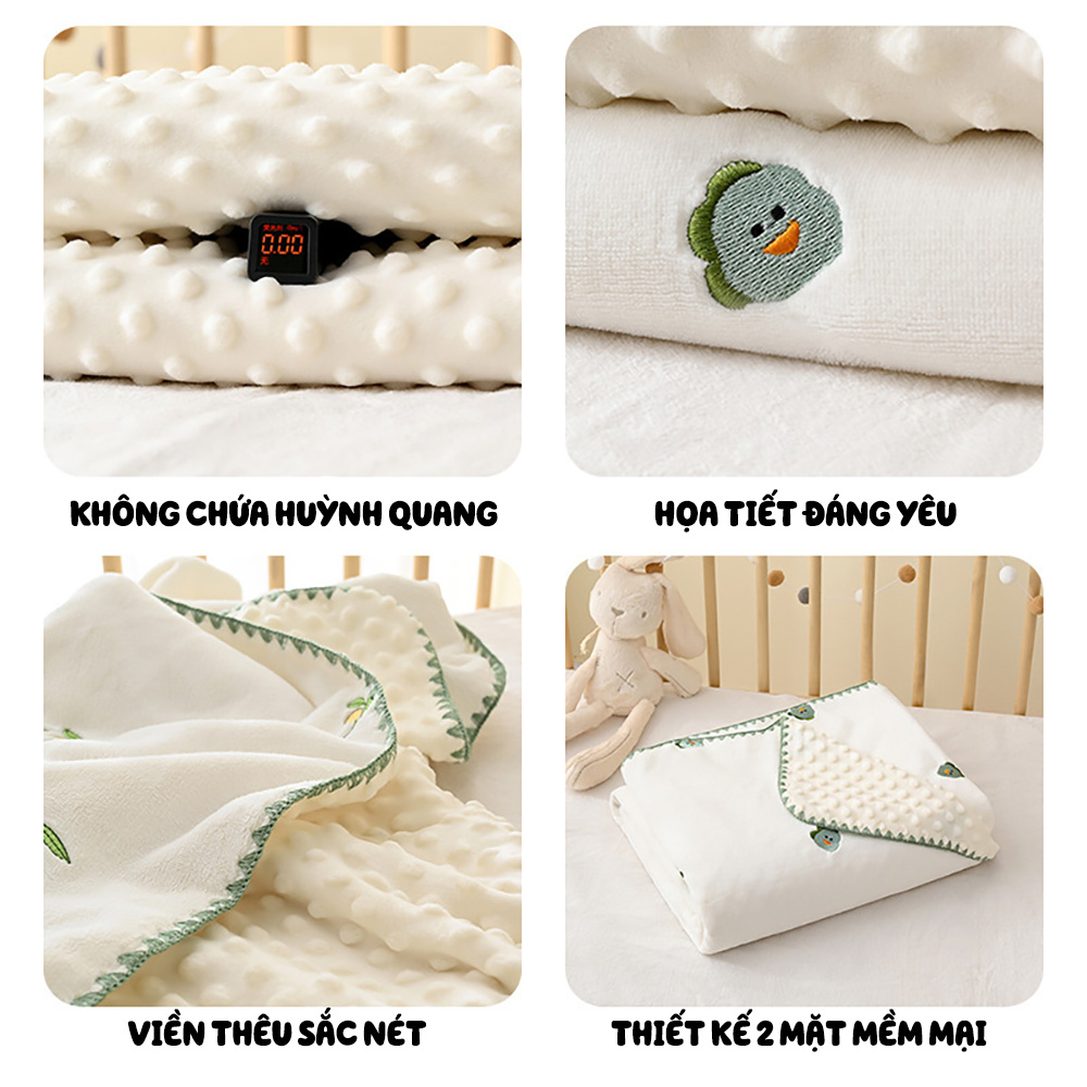 Chăn Nhung Hạt Đậu Phong Cách Hàn Quốc 1m*1m2 - Chăn Nhung Thêu Hình Siêu Xinh Siêu Mềm Mịn Cho Bé Lamkids