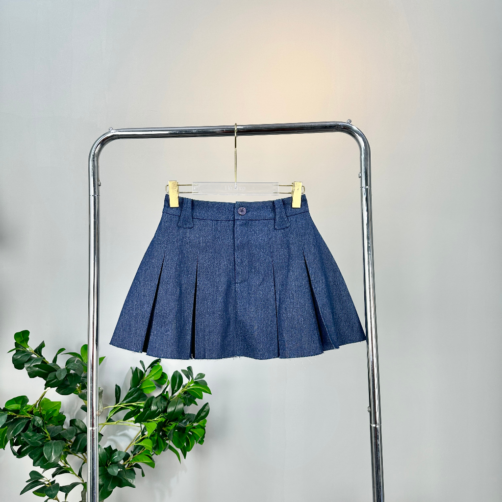 Chân Váy Jean Xếp Ly, Chân Váy Jeans Tennis Cạp Cao Có Lót Trong CV05