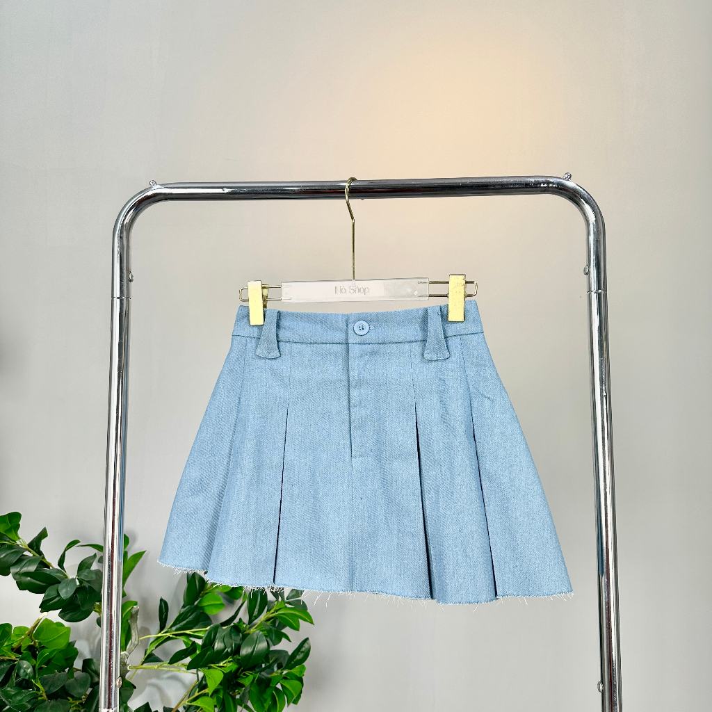 Chân Váy Jean Xếp Ly, Chân Váy Jeans Tennis Cạp Cao Có Lót Trong CV05