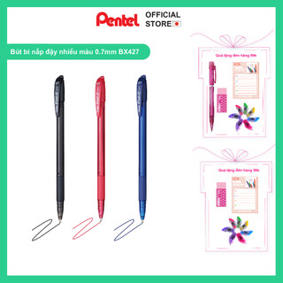 Bút bi pentel nhật bản có nắp đậy bx427 | trơn mượt không đọng mực | ngòi 0.7mm 3 màu xanh/ đỏ/ đen