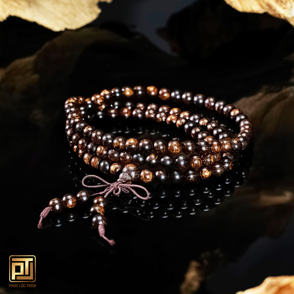 Vòng tay trầm hương, chuỗi trầm sánh chìm 108 hạt cao cấp cầu tài lộc may mắn bình an