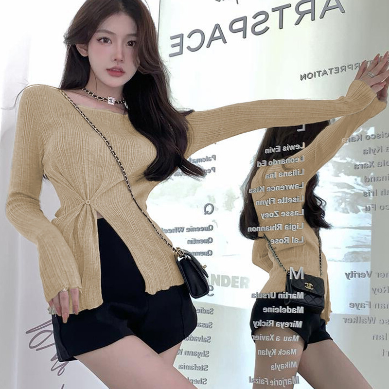 Áo Dệt Kim HUTO Tay Dài Dáng Rộng Phong Cách Thời Trang