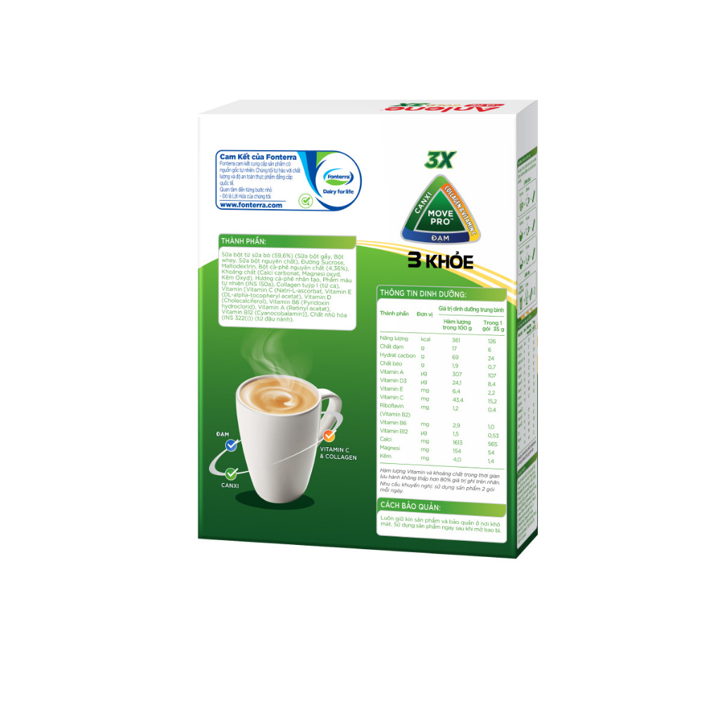 Combo 3 Sữa bột Anlene cà phê hộp 8x35g/hộp