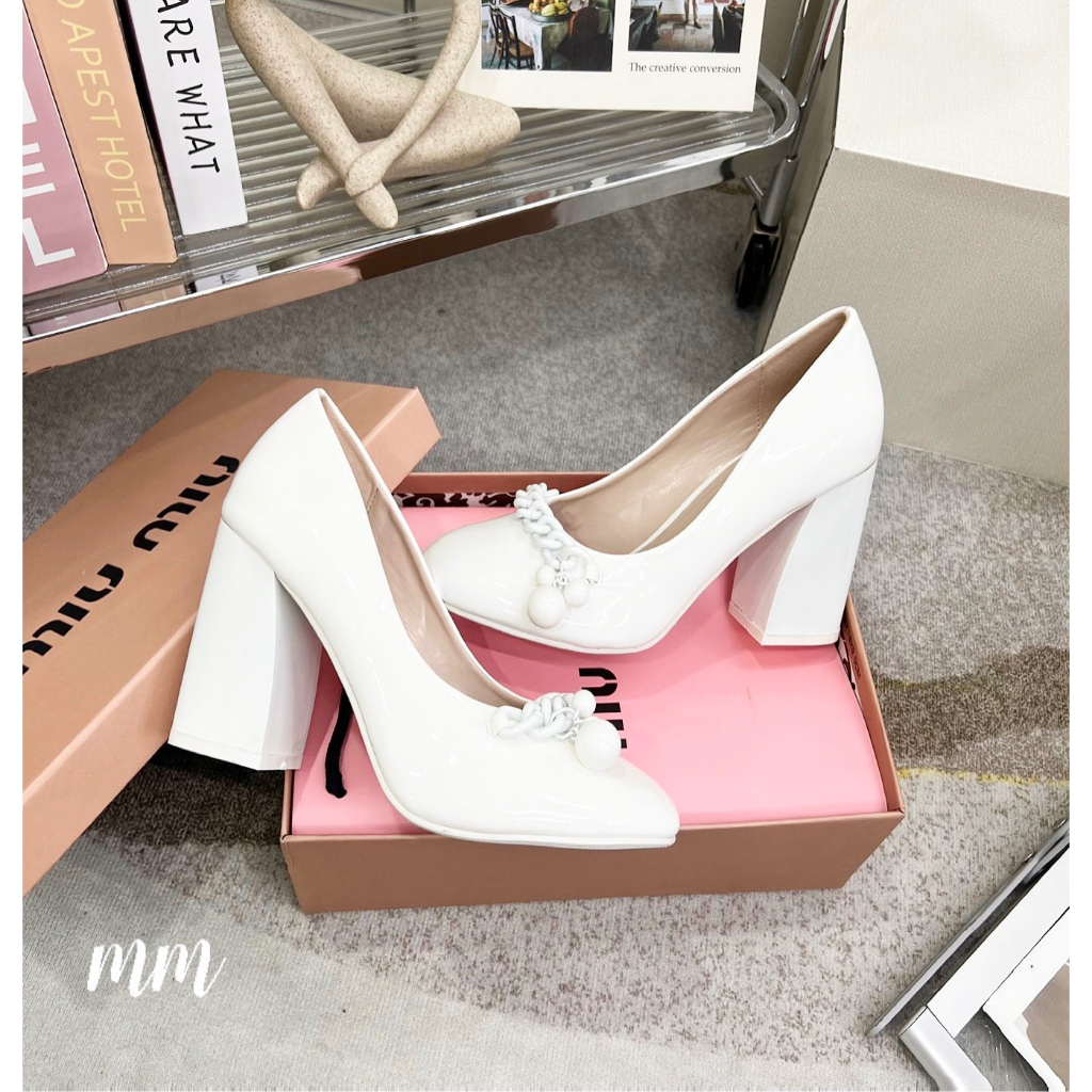 [TRANG MEEY] GIÀY CAO GÓT MIU MIU TRẮNG