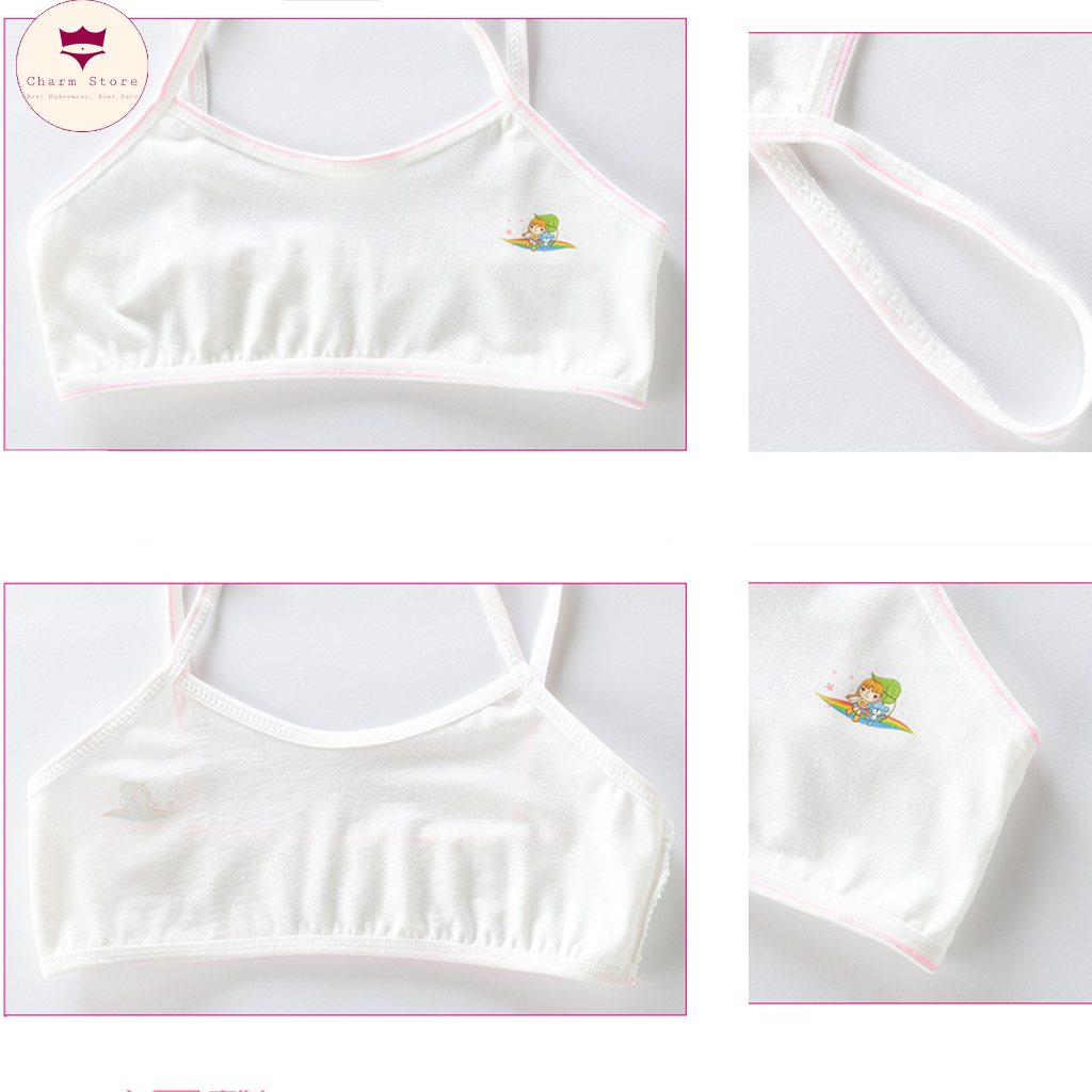 Áo lót bé gái 2 dây mảnh không đệm mút hoạ tiết siêu xinh - Áo lá học sinh cotton mềm thoáng mát từ 25-35kg BR01