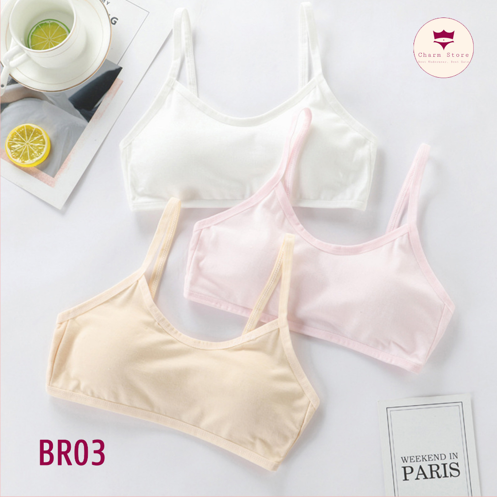 Áo lá học sinh cotton mút đệm mỏng có thể tháo rời dành cho học sinh cấp 1 cấp 2 - áo bra nữ / áo lót học sinh BR03