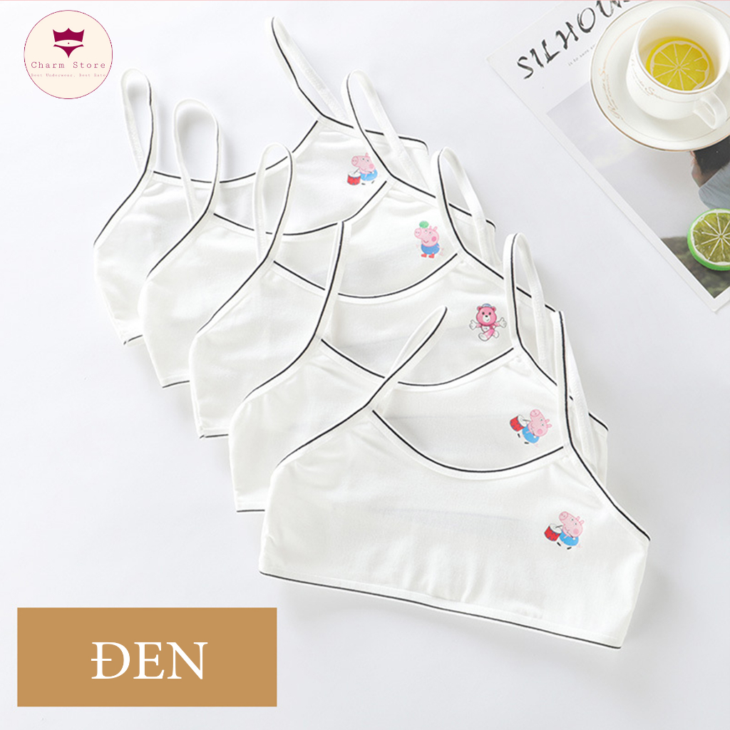 Áo lót bé gái 2 dây mảnh không đệm mút hoạ tiết siêu xinh - Áo lá học sinh cotton mềm thoáng mát từ 25-35kg BR01
