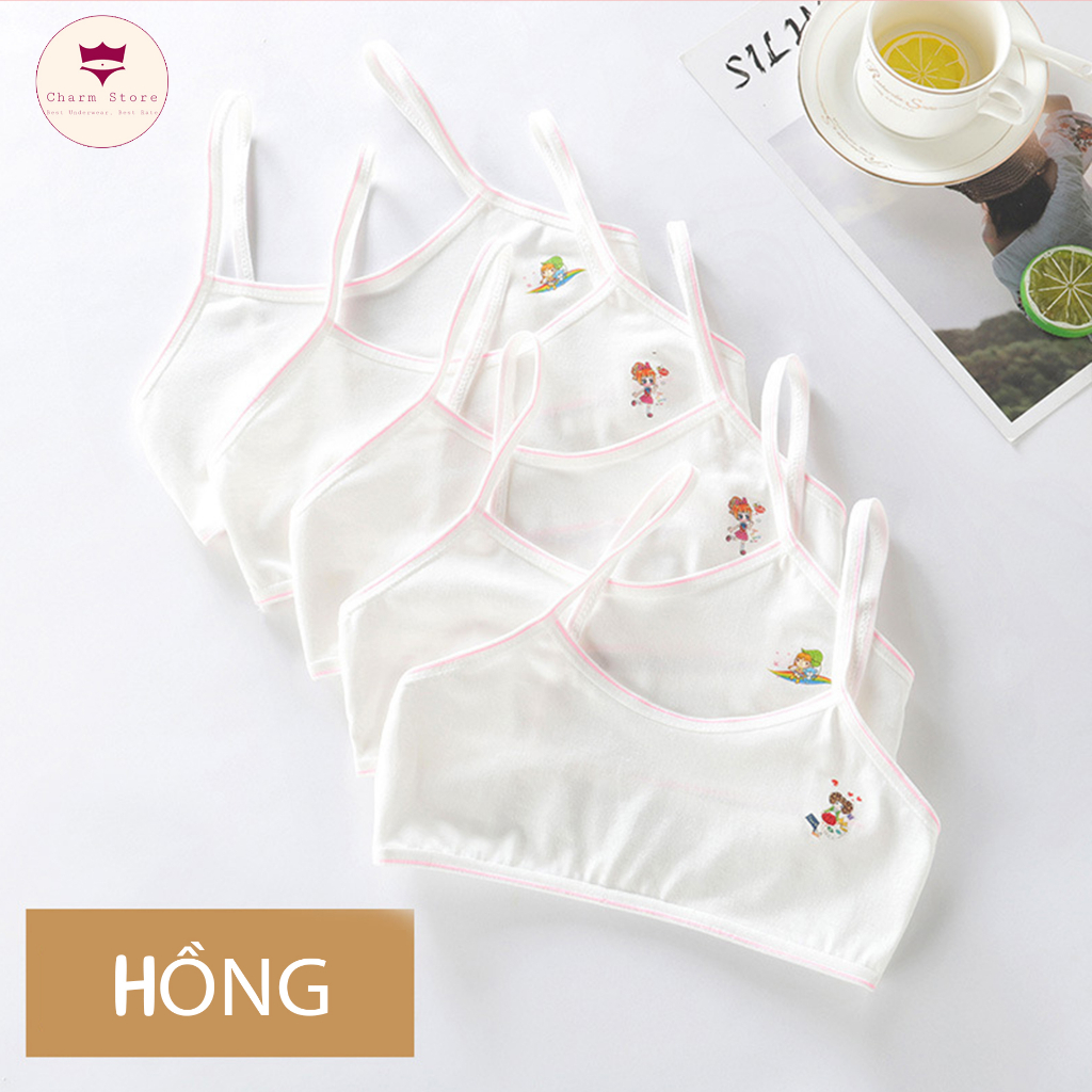 Áo lót bé gái 2 dây mảnh không đệm mút hoạ tiết siêu xinh - Áo lá học sinh cotton mềm thoáng mát từ 25-35kg BR01