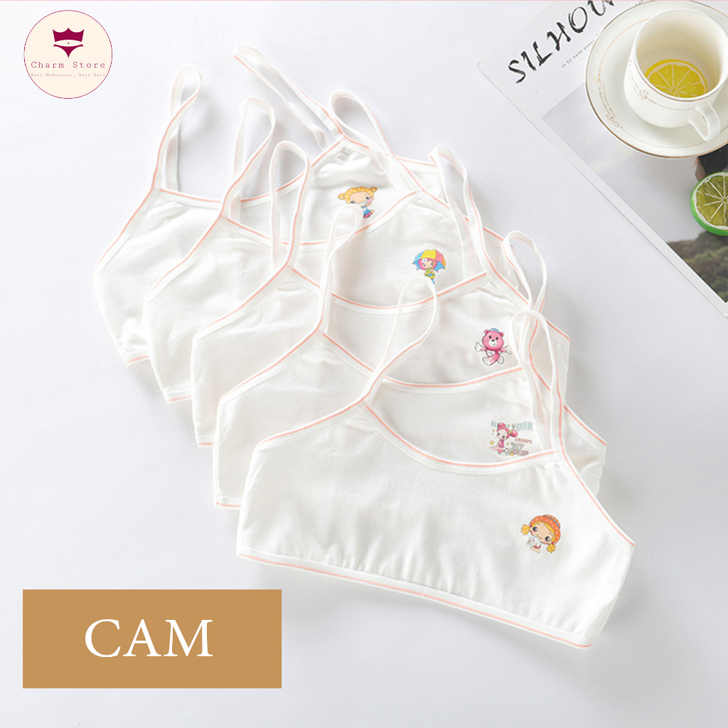 Áo lót bé gái 2 dây mảnh không đệm mút hoạ tiết siêu xinh - Áo lá học sinh cotton mềm thoáng mát từ 25-35kg BR01