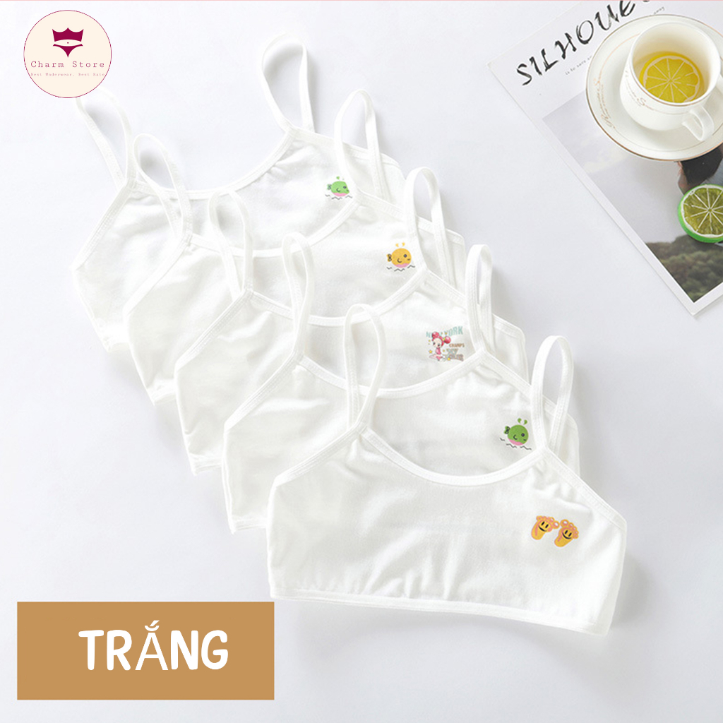 Áo lót bé gái 2 dây mảnh không đệm mút hoạ tiết siêu xinh - Áo lá học sinh cotton mềm thoáng mát từ 25-35kg BR01