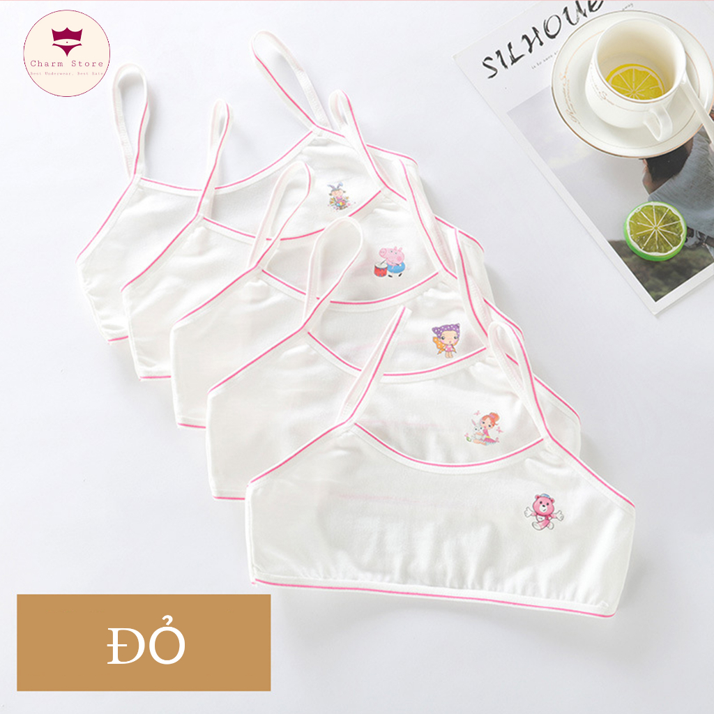 Áo lót bé gái 2 dây mảnh không đệm mút hoạ tiết siêu xinh - Áo lá học sinh cotton mềm thoáng mát từ 25-35kg BR01