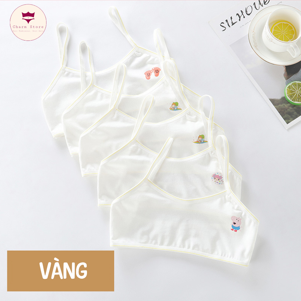 Áo lót bé gái 2 dây mảnh không đệm mút hoạ tiết siêu xinh - Áo lá học sinh cotton mềm thoáng mát từ 25-35kg BR01