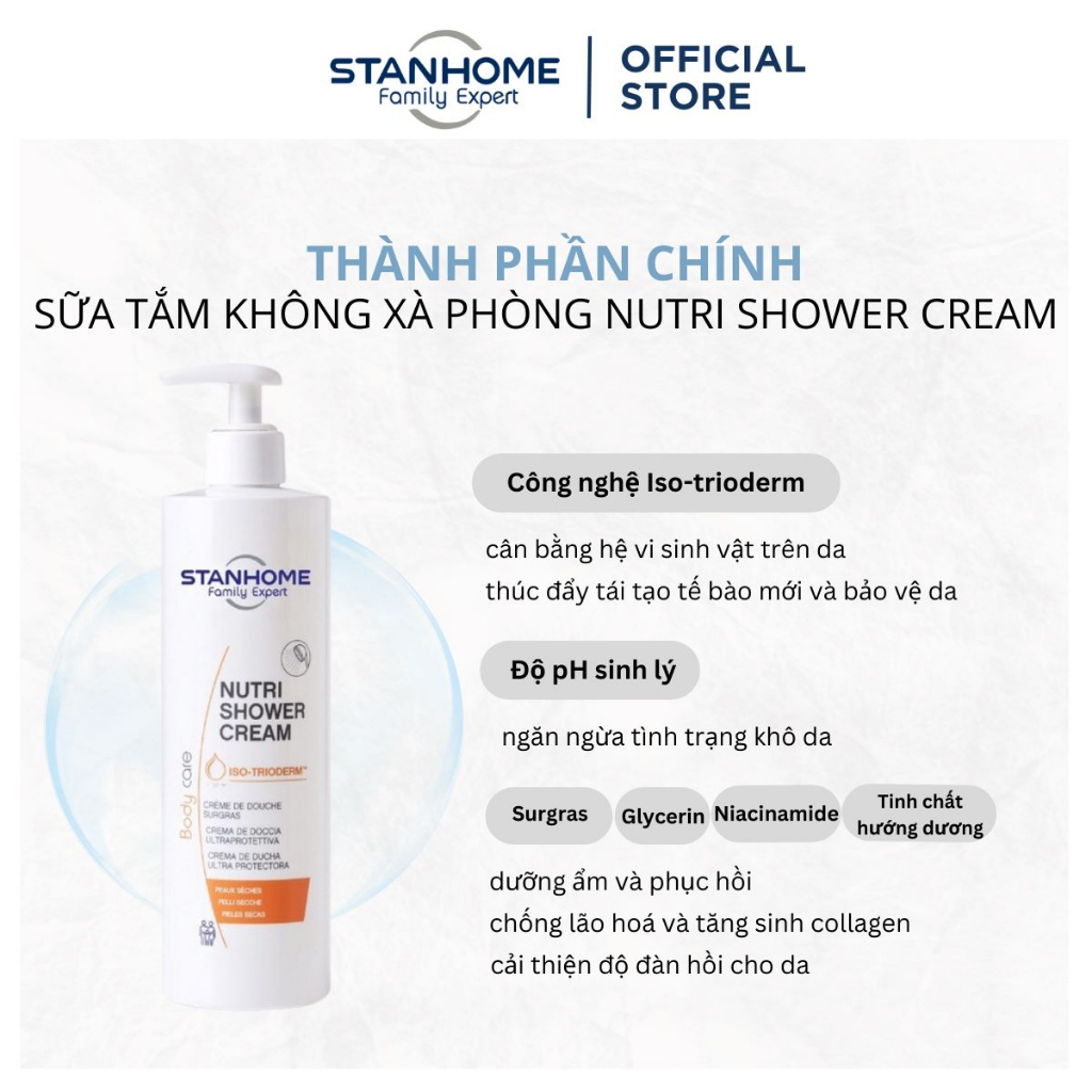 Sữa Tắm Dưỡng Ẩm Không Xà Phòng STANHOME Nutri Shower Cream 390ML