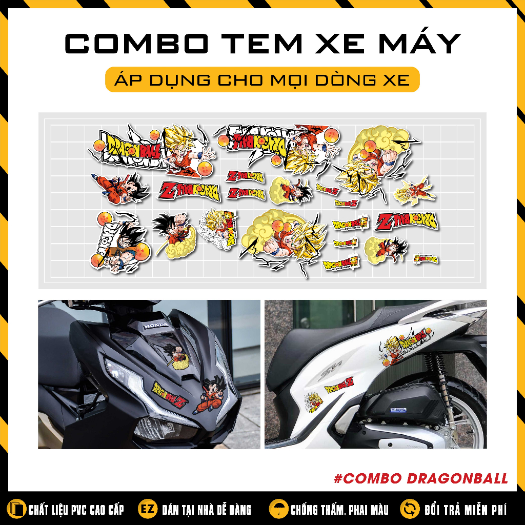 Tem Dán Xe Máy Xe Điện Mẫu Dragonball Son Goku 7 Viên Ngọc Rồng | Sticker Dán Xe Vision Vinfast AB Airblade ...