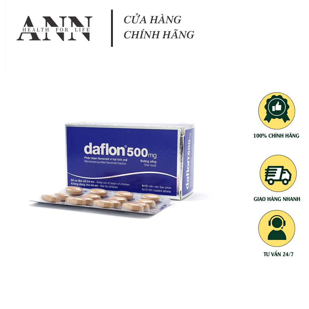 Daflon 500mg (H/60v) Viên uống hỗ trợ giãn tĩnh mạch