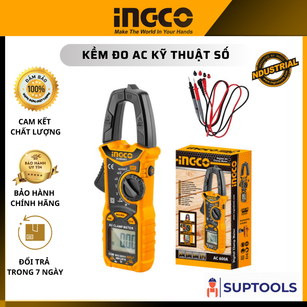 Kềm đo AC kỹ thuật số 6000 số đếm INGCO DCM6003 Đồng hồ kẹp Ampe kìm đo AC có đèn flash [ Đồ nghề chính hãng]