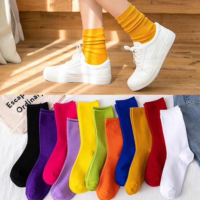 🍄Tất nữ nhún cổ cao phong cách vintage hàn quốc vớ nữ nhún cổ cao nhiều màu