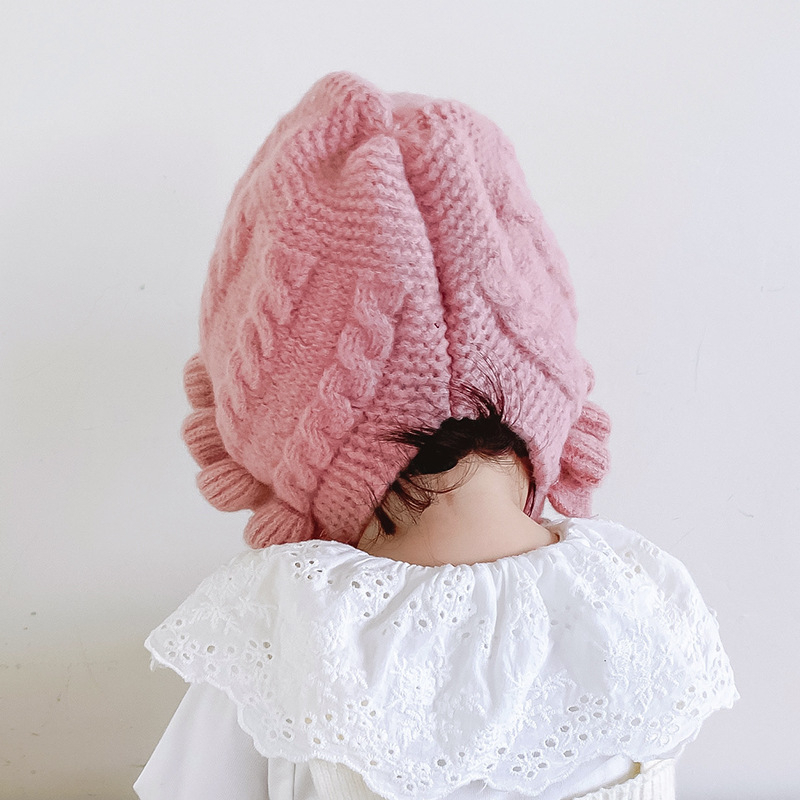 Mũ len viền sóng cho bé gái 5-18 tháng tuổi chất len đẹp có dây cột - Mã ML004 Bibokidsvn