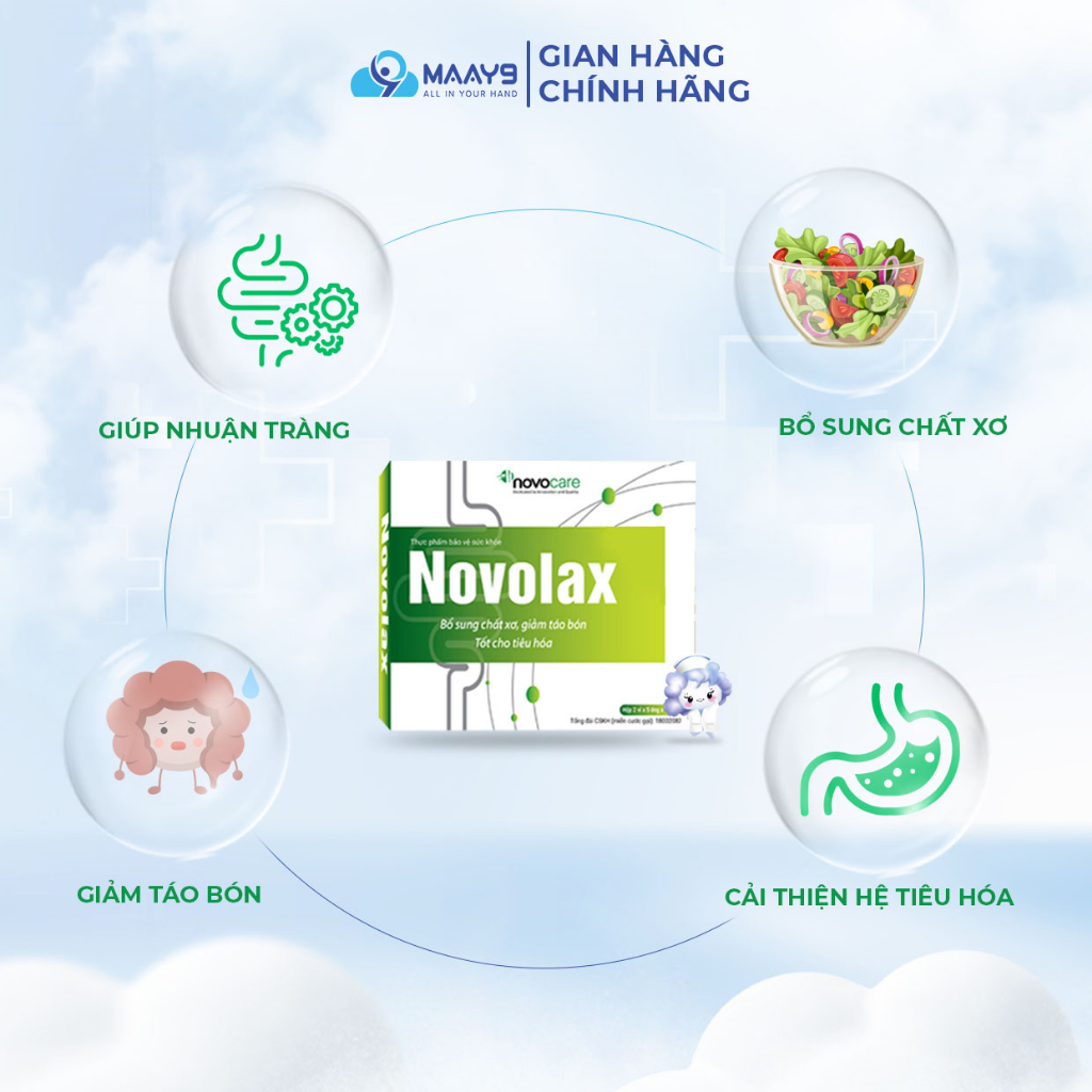 Ống uống giảm táo bón Novocare Novolax bổ sung chất xơ, hỗ trợ nhuận tràng, cải thiện tiêu hóa, dạng ống tiện lợi