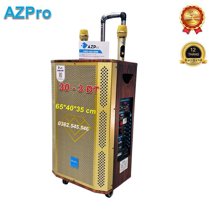 Loa kéo Bluetooth chính hãng AZPRO,AZ-2206 Bass 30 -3 Đường tiếng ,công suất lớn,thùng gỗ cao cấp,tặng 2 mic không dây