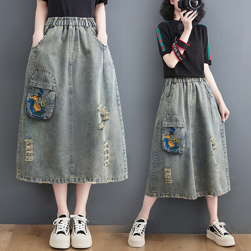 Chân váy bò bigsize dáng dài cạp chun thời trang(B129)