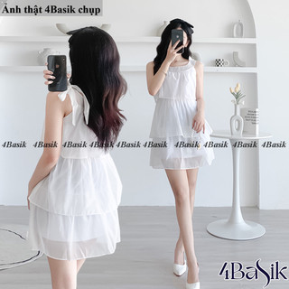 Áo váy voan tơ 3 tầng cổ yếm thắt nơ dáng babydoll xòe tầng sang chảnh - 4BASIK VCY3T