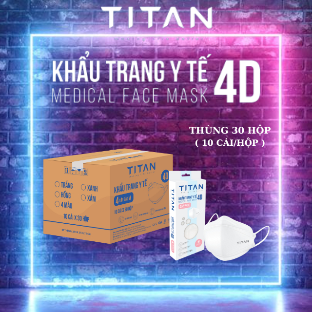 4D TiTan - Thùng 300 Cái Khẩu Trang Kháng Khuẩn Cao Cấp 4 Lớp