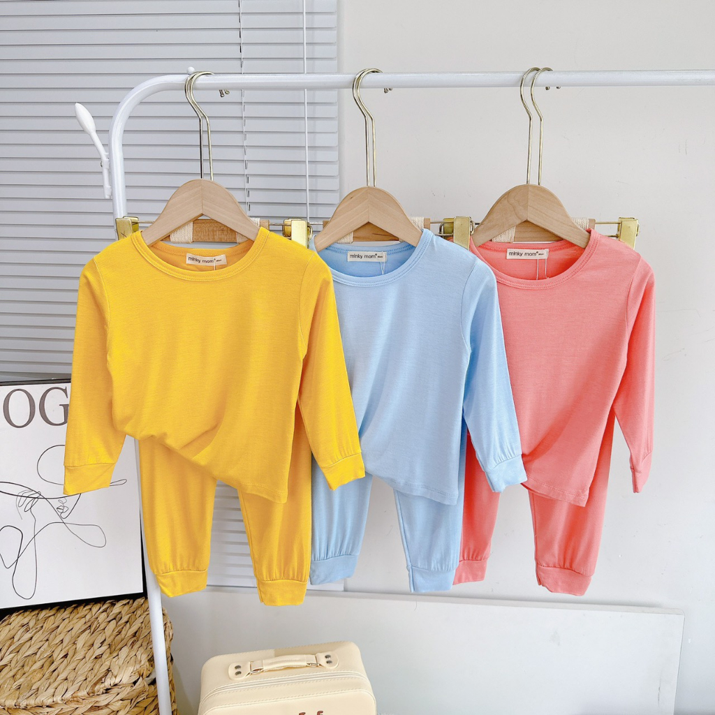 Bộ Dài Tay Cho Bé Trai, Bé Gái Minky Mom Vải Thun Lạnh Basic Mềm Mịn, Đồ Bộ Cho Bé Mặc Nhà Thu Đông MKMTD2101