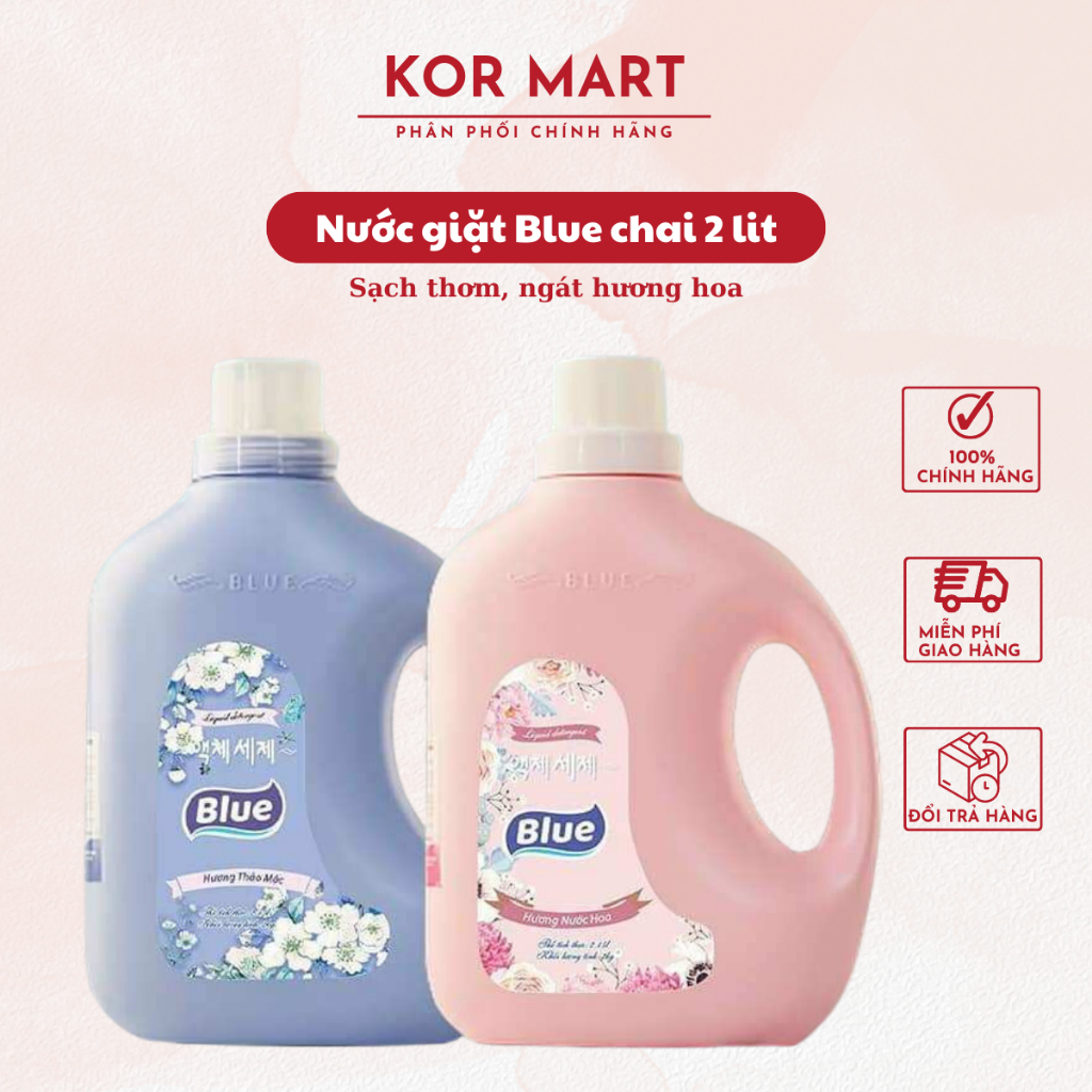 ( Bao Bì Mới ) Nước giặt Blue 2000 ml hương Thảo Mộc và hương Nước Hoa sx theo công nghệ Hàn Quốc an toàn cho gia đình 