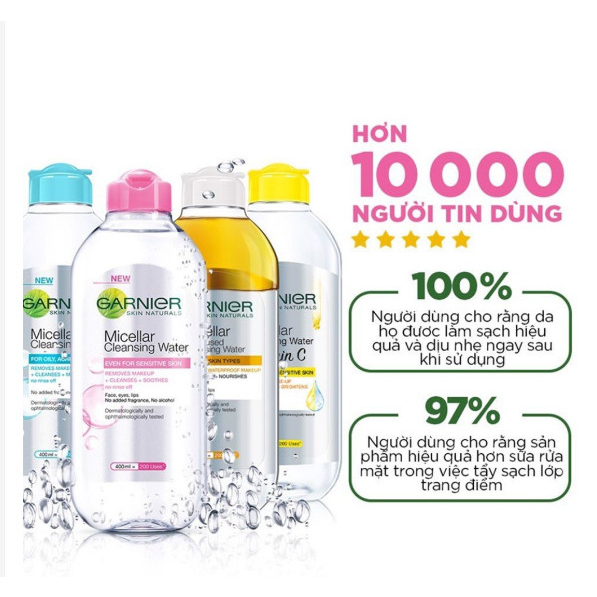 Nước Tẩy Trang Làm Sạch Sâu Dịu Nhẹ Cho Mọi Loại Da - Garnier Micellar Cleansing Water 400ml